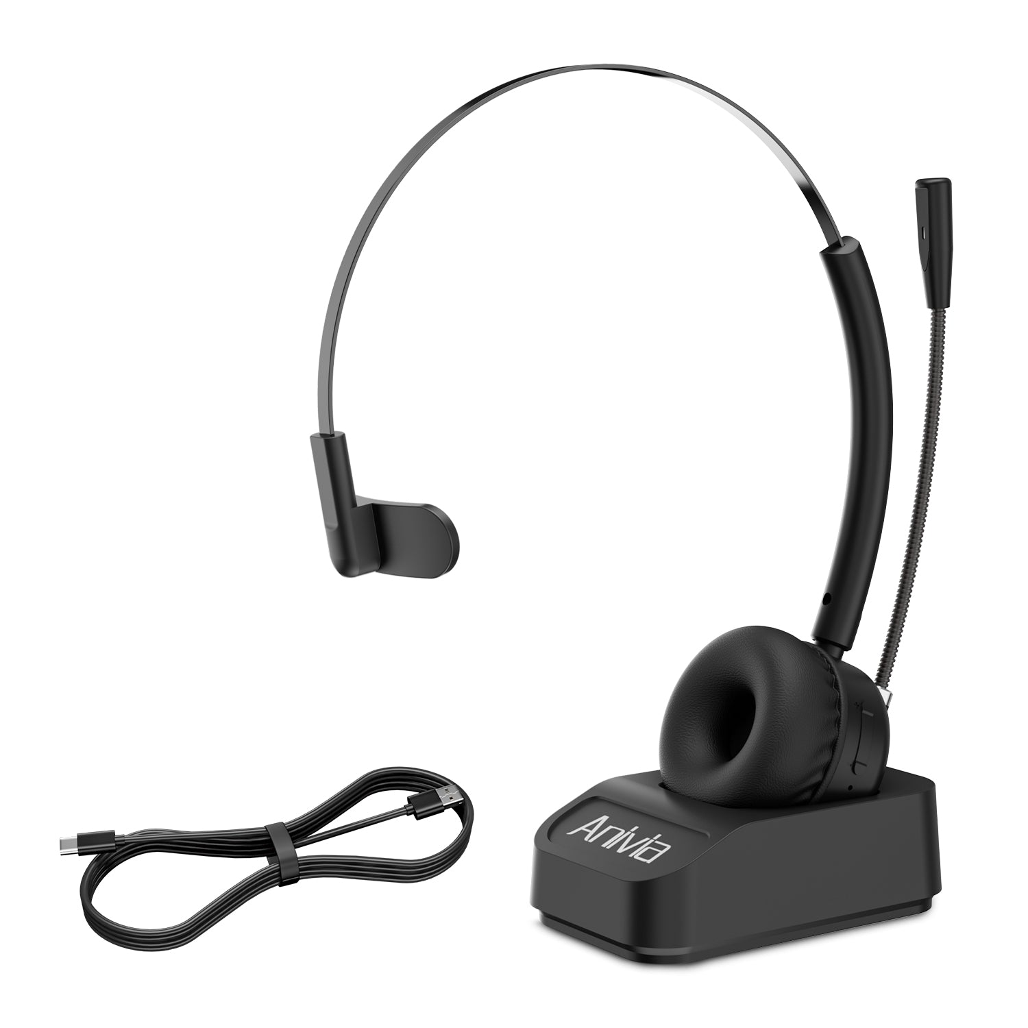 ANIVIA A8 Single Ear Bluetooth 5.0 Wireless Headphone Call Center Headset with Noise Cancelling Microphone and Charging Dock ANIVIA A8 Single Ear Bluetooth 5.0 Wireless Headphone Call Center Headset with Noise Cancelling Microphone and Charging Dock